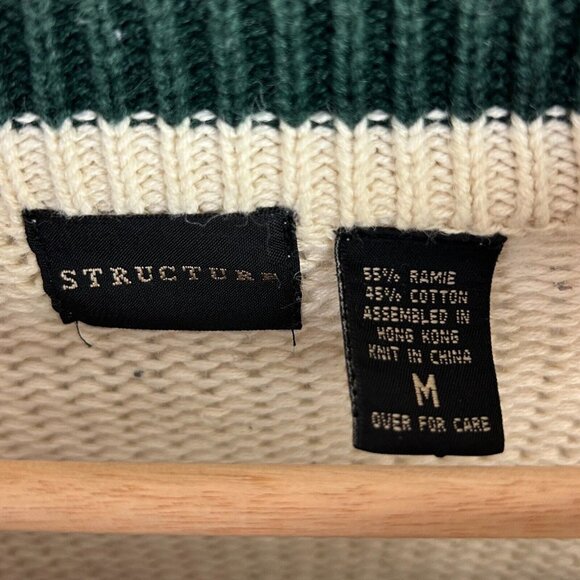 Structure Striped Chunky Knit Sweater Medium Golf Preppy Grandpa 90s Cable Vtg - Picture 5 of 6